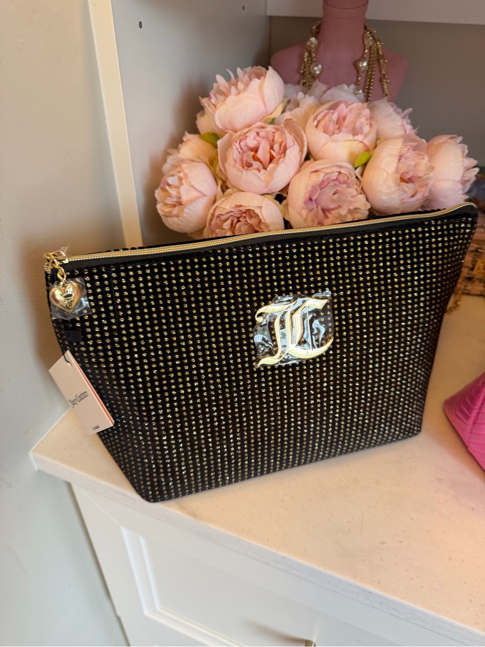Juicy Couture Amazing set of 3 NWT Zipper Cases w Gold Logo Tan Pink Glitter - Picture 12 of 12